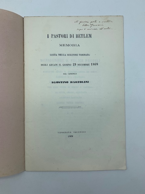 I pastori di Betlem. Memoria letta nella solenne tornata degli Arcadi il giorno 29 dicembre 1868